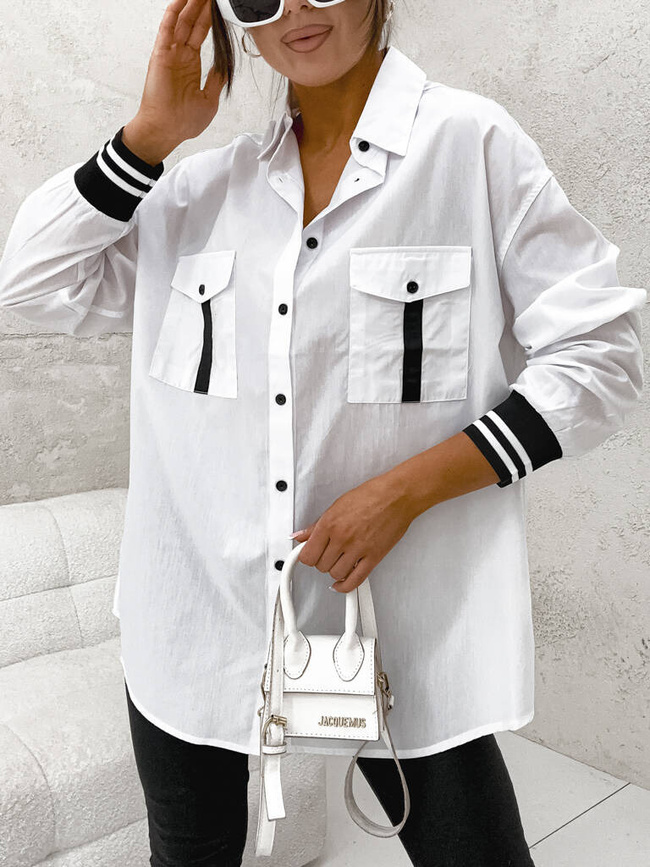 KOSZULA ZE ŚCIĄGACZAMI PRZY RĘKAWACH- BIAŁA