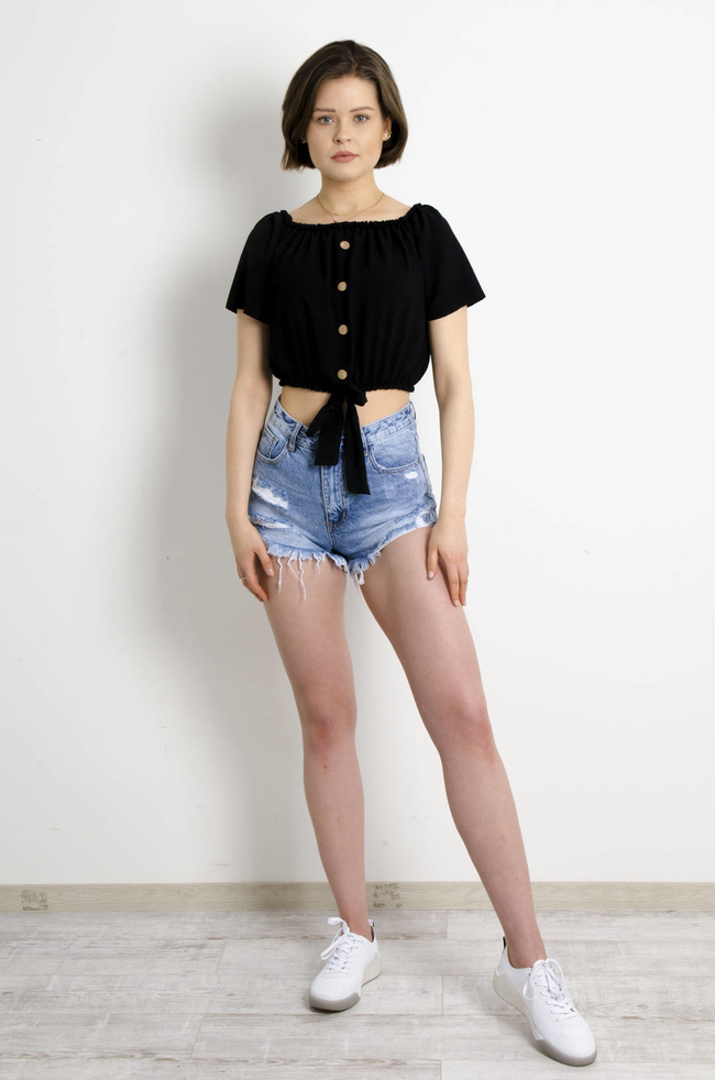 BLUZKA HISZPANKA Z WIĄZANIEM - CZARNA