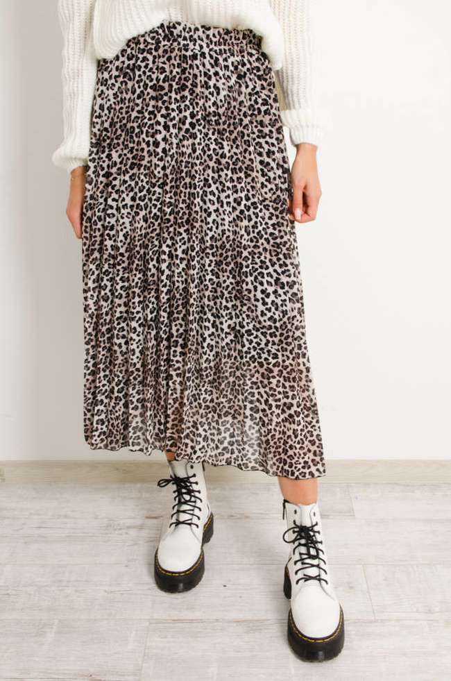 PLISOWANA SPÓDNICA W PANTERKĘ- BEŻOWA