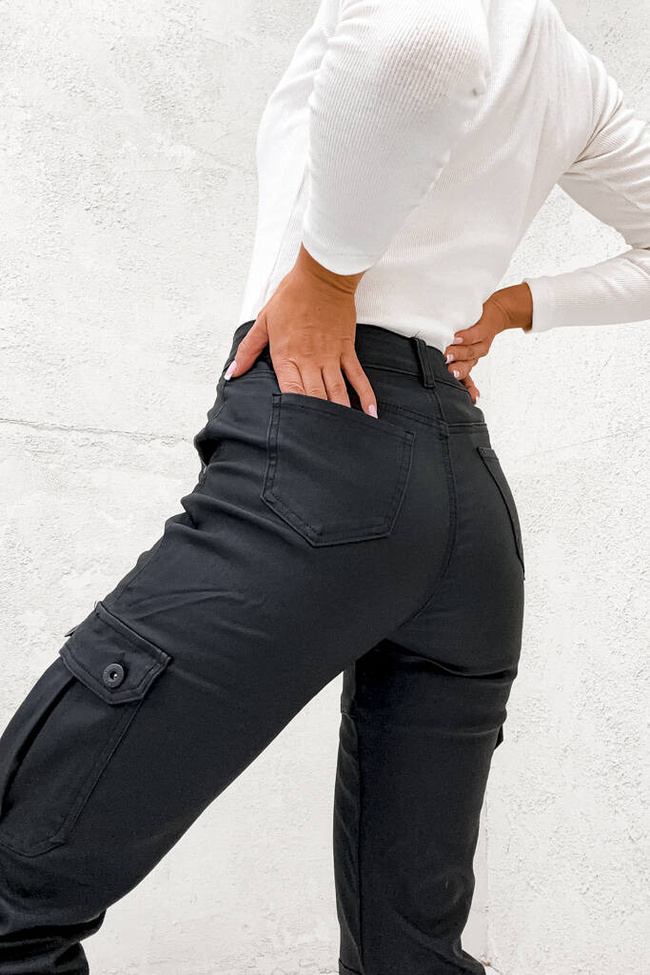 SPODNIE BOJÓWKI Z IMITACJI SKÓRY- CZARNE