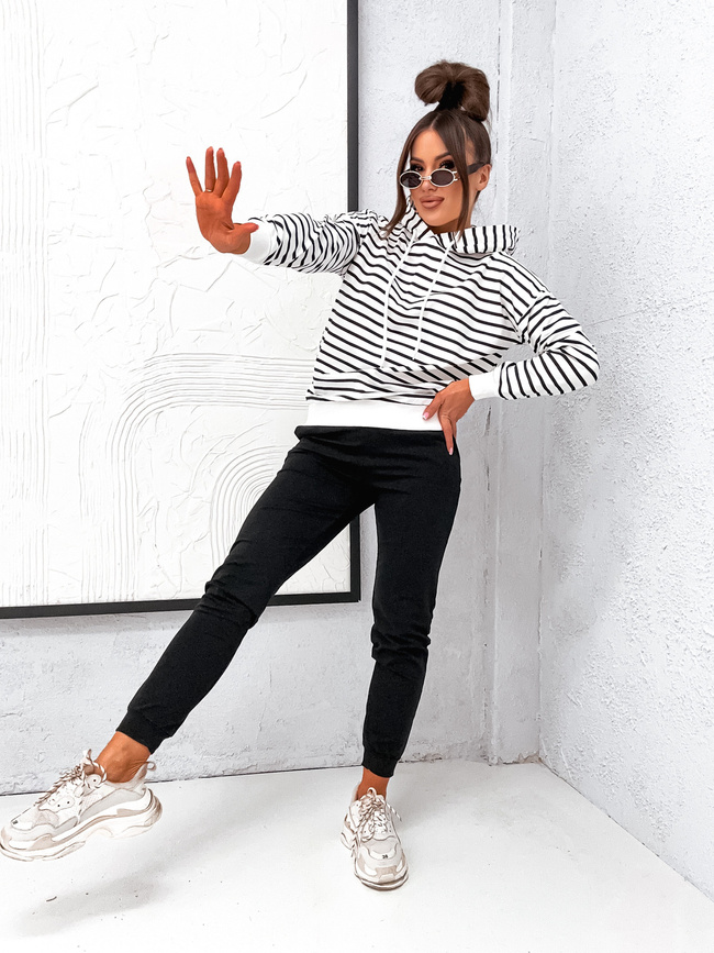 KOMPLET DRESOWY SPODNIE+ BLUZA W PASKI- CZARNA