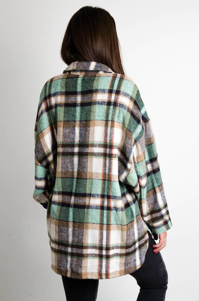 KURTKA KOSZULOWA W KRATĘ -ZIELONA