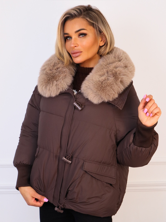 KURTKA OVERSIZE Z FUTERKIEM- CZEKOLADOWA