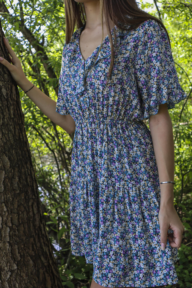 SUKIENKA MINI W KWIATY - FIOLETOWA