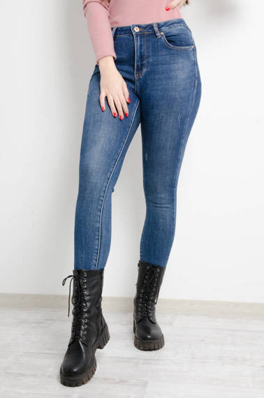 CIEMNE SPODNIE JEANSOWE Z DELIKATNYMI PRZETARCIAMI