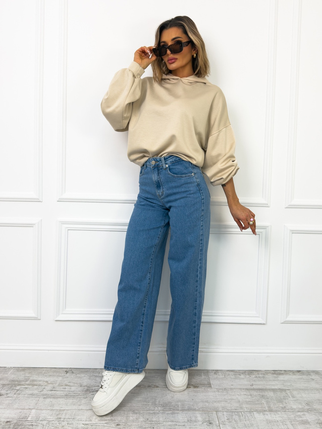 SPODNIE JEANSOWE Z SZEROKIMI NOGAWKAMI- NIEBIESKIE