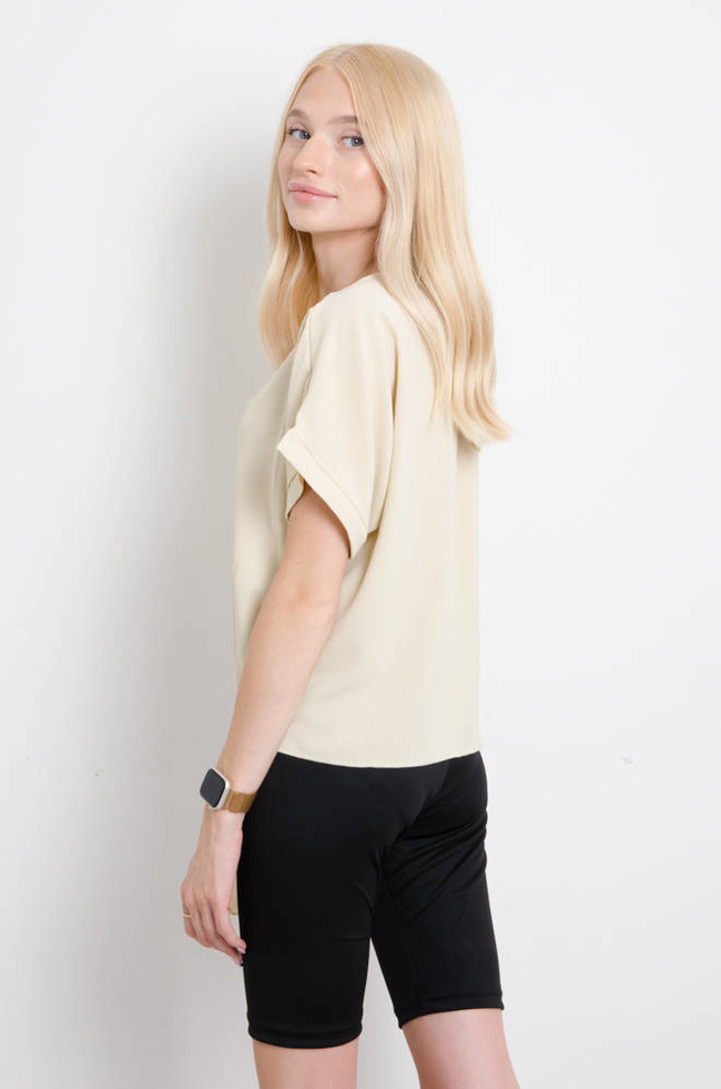 BLUZKA Z WIĄZANIEM DEKOLT V - BEŻOWA 