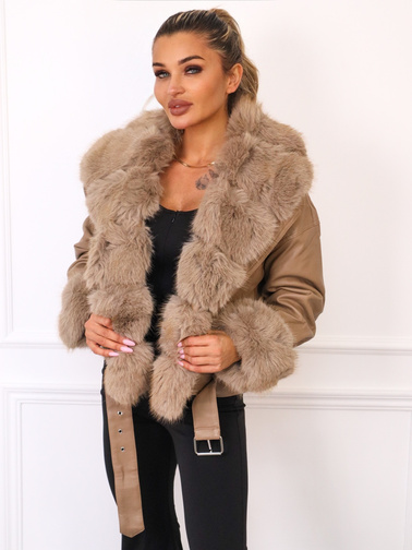 KURTKA RAMONESKA Z IMITACJI SKÓRY Z FUTERKIEM- FANGO