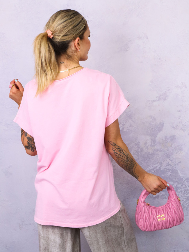 BLUZKA Z HAFTOWANYM WZOREM ZDOBIONA CEKINAMI- RÓŻOWA