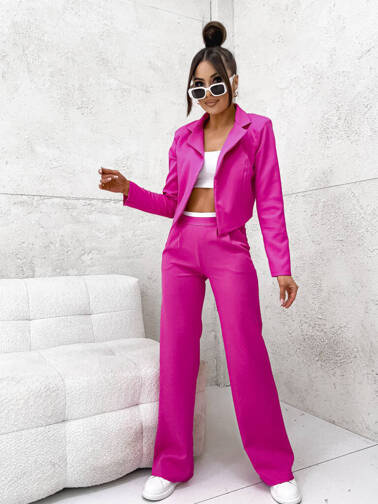 KOMPLET KRÓTKA MARYNARKA+ SPODNIE Z SZEROKĄ NOGAWKĄ- FUKSJA