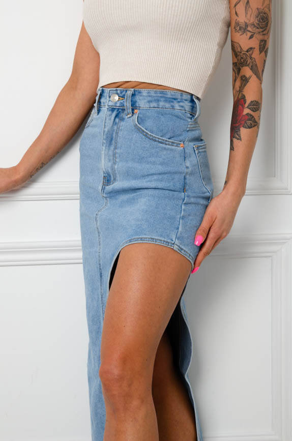 JEANSOWA SPÓDNICA MAXI Z WYCIĘCIEM