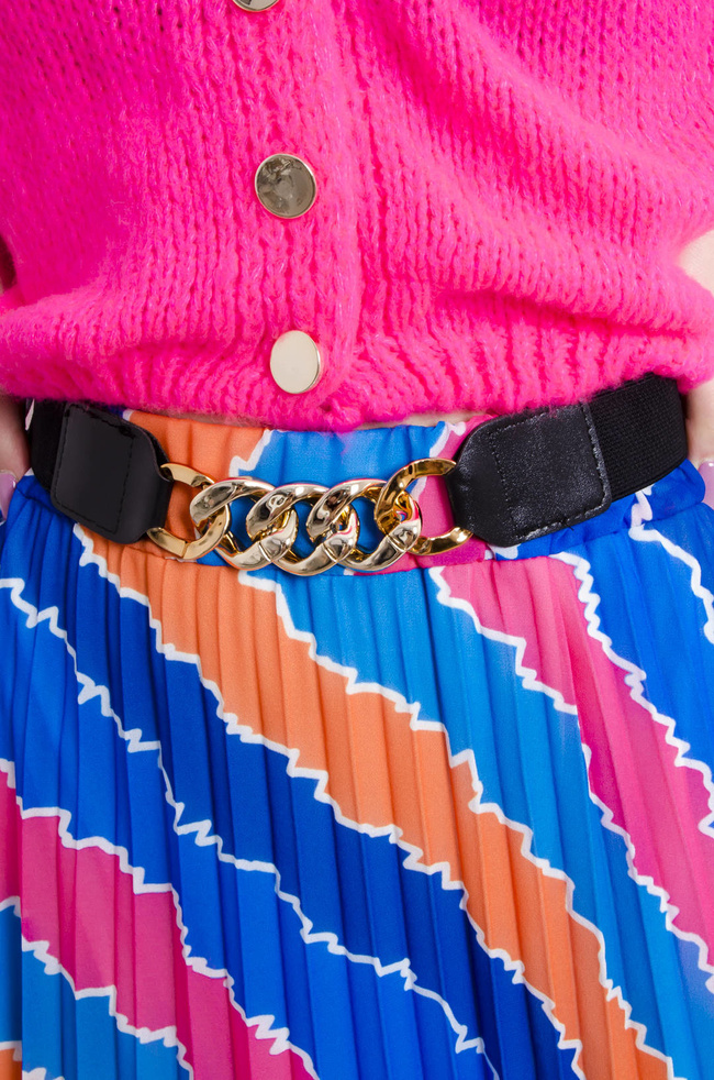 SPÓDNICA WZORZYSTA PLISOWANA Z PASKIEM- NIEBIESKA