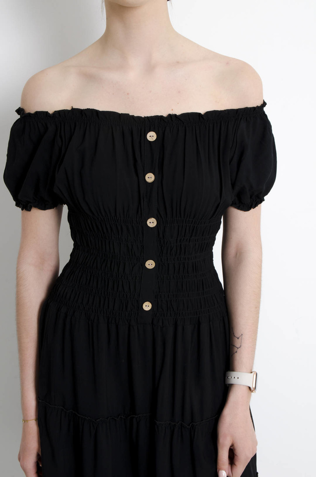 SUKIENKA HISZPANKA MIDI Z GUMĄ W PASIE- CZARNA