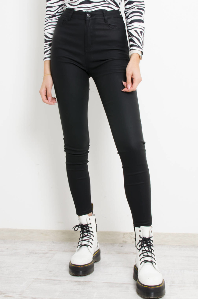 SPODNIE WOSKOWANE Z WYSOKIM STANEM- CZARNE 