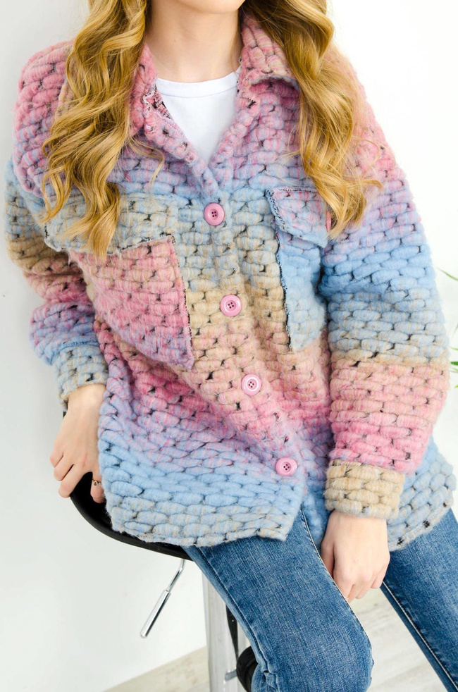 WIOSENNY PŁASZCZYK MULTIKOLOR - NIEBIESKO-RÓŻOWY