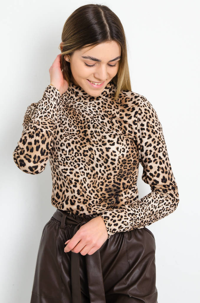 WELUROWA BLUZKA W PANTERKĘ Z GUMĄ W RĘKAWIE