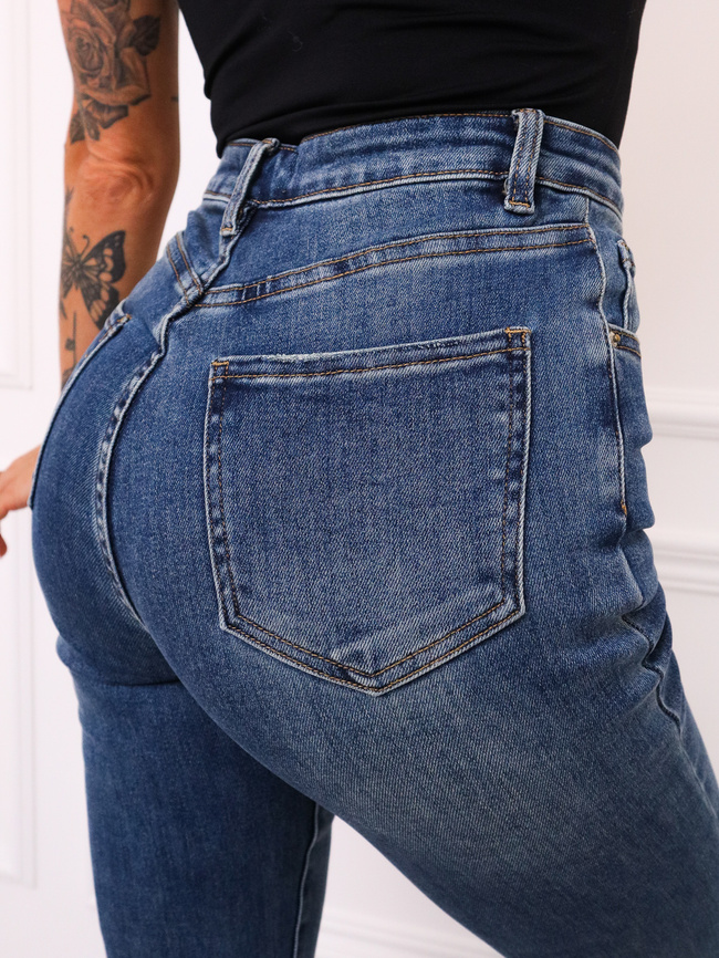 SPODNIE JEANSOWE DZWONY FLARE Z WYSOKIM STANEM- GRANATOWE