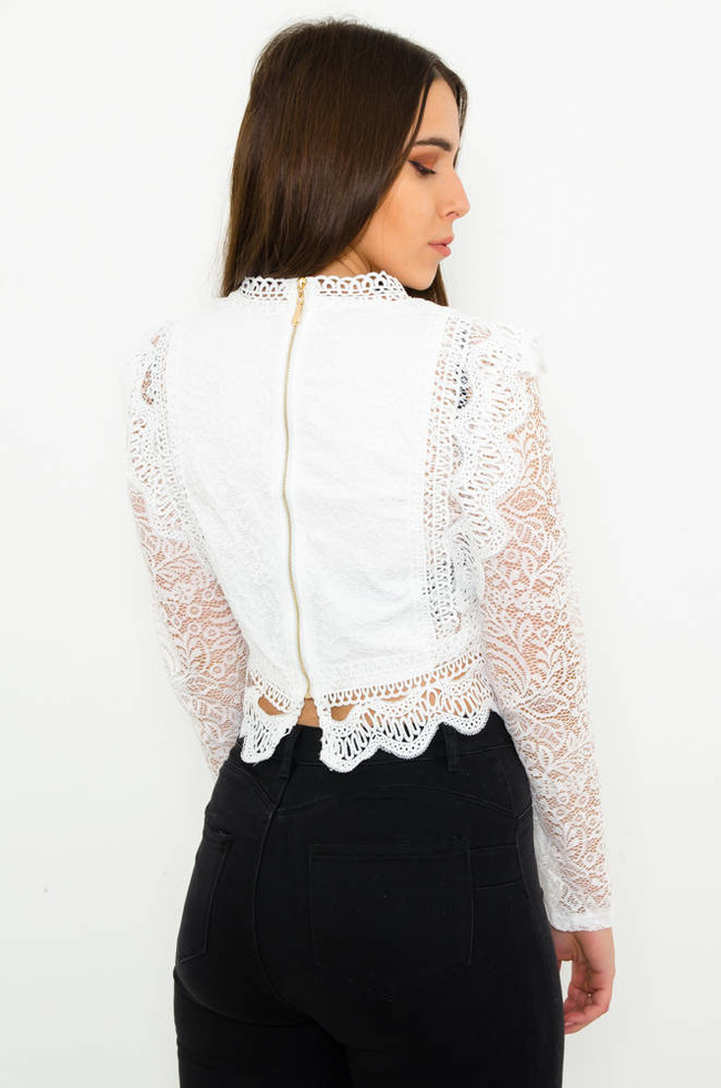 Biała koronkowa bluzka z zamkiem na plecach
