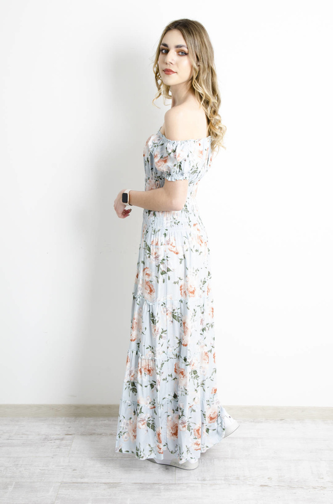 SUKIENKA MAXI W KWIATY - NIEBIESKA