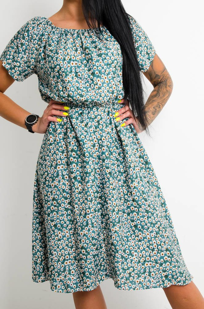 ZIELONA SUKIENKA HISZPANKA W DROBNE KWIATY