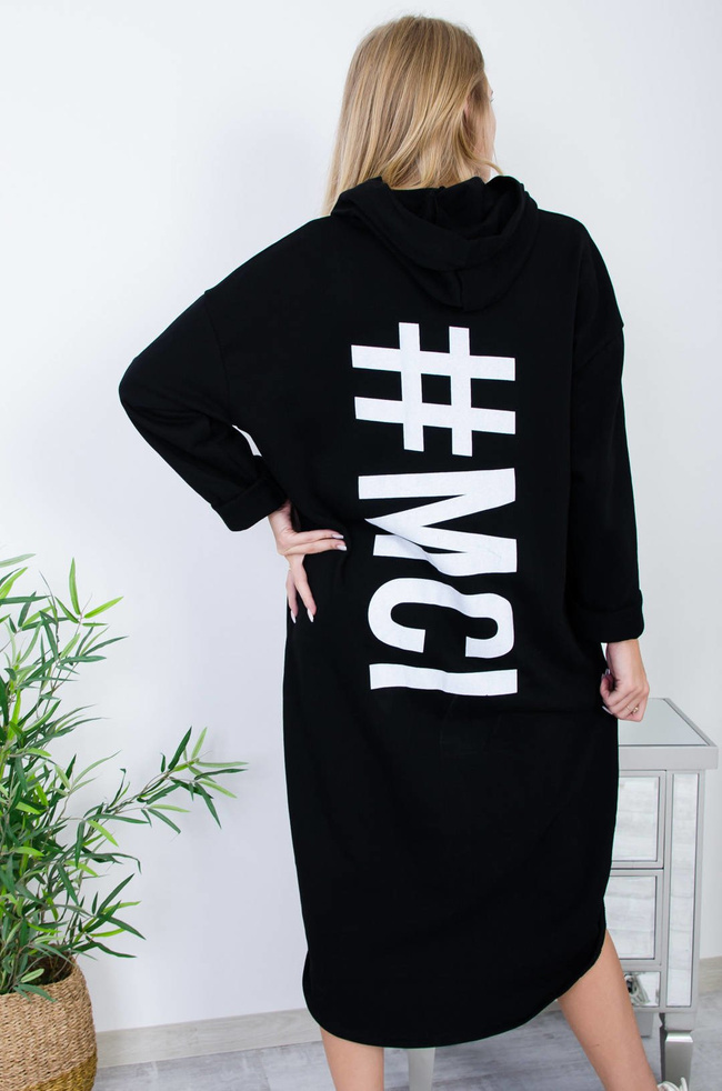 CZARNA SPORTOWA SUKIENKA Z KAPTUREM 