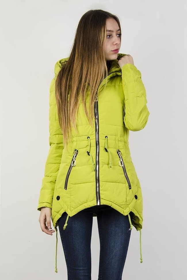 Pikowana, asymetryczna kurtka limonkowa