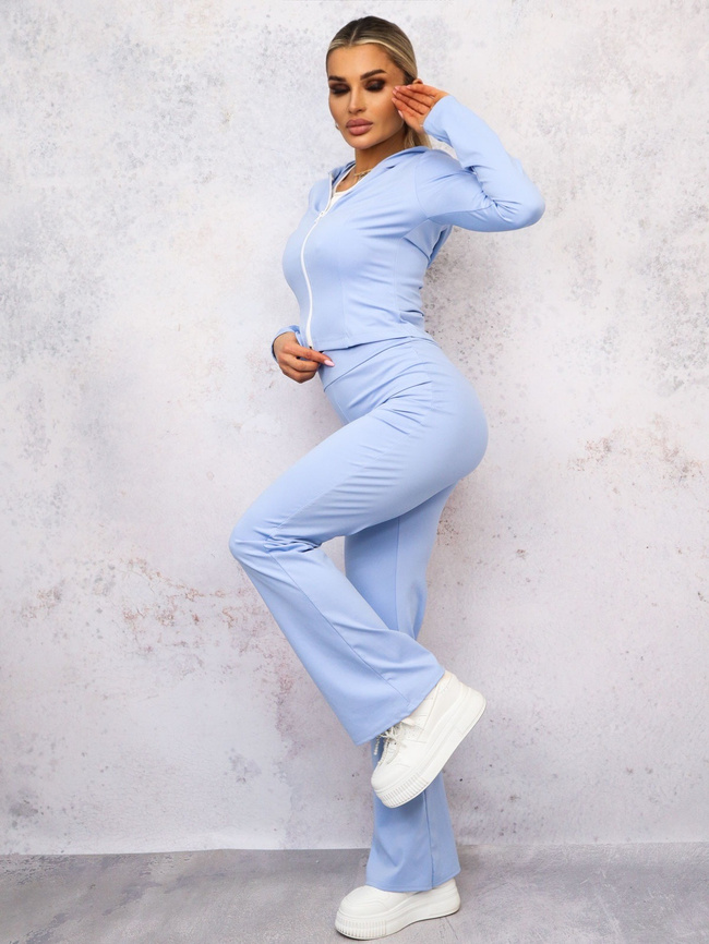 KOMPLET BLUZA ZAPINANA NA ZAMEK+ SPODNIE DZWONY- NIEBIESKI