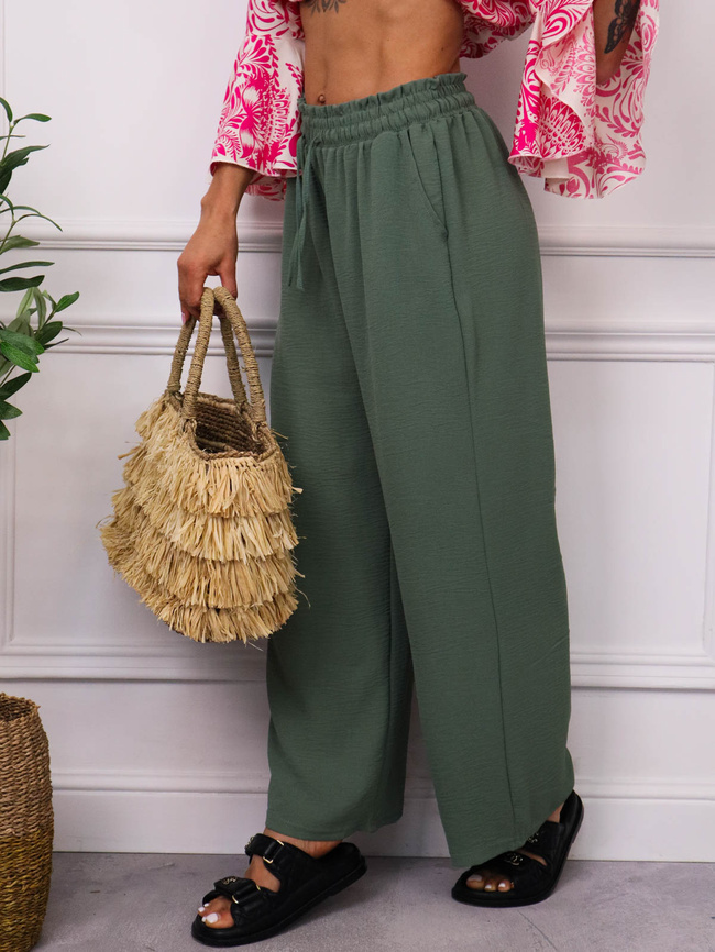 SPODNIE MUŚLINOWE Z WIĄZANIEM I GUMĄ W PASIE- ZIELONE