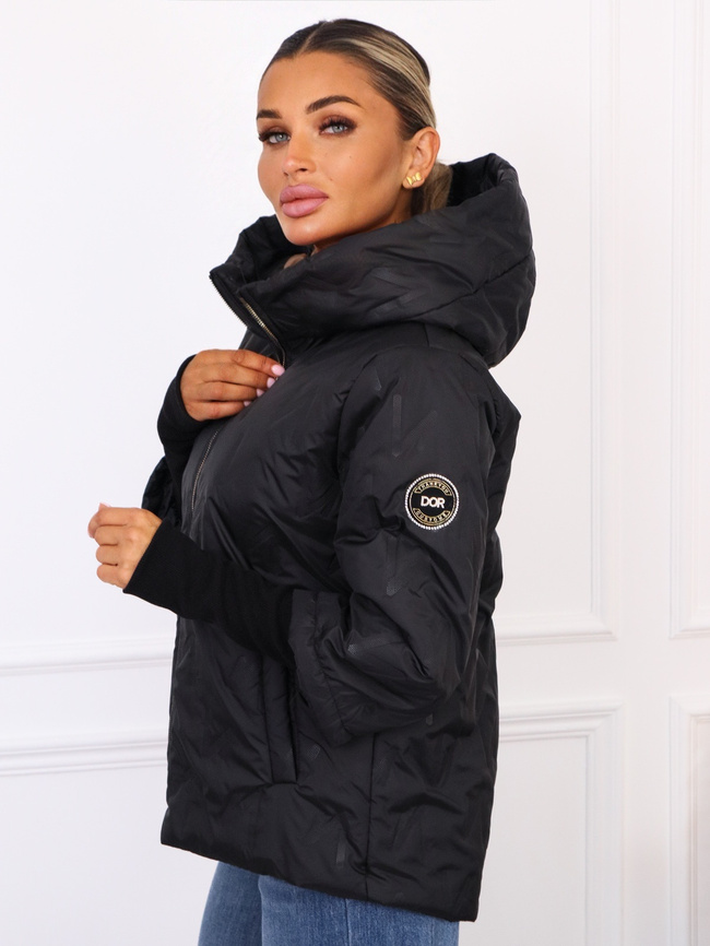 KURTKA ASYMETRYCZNA Z PRZEDŁUŻONYMI ŚCIĄGACZAMI PRZY RĘKAWACH- CZARNA