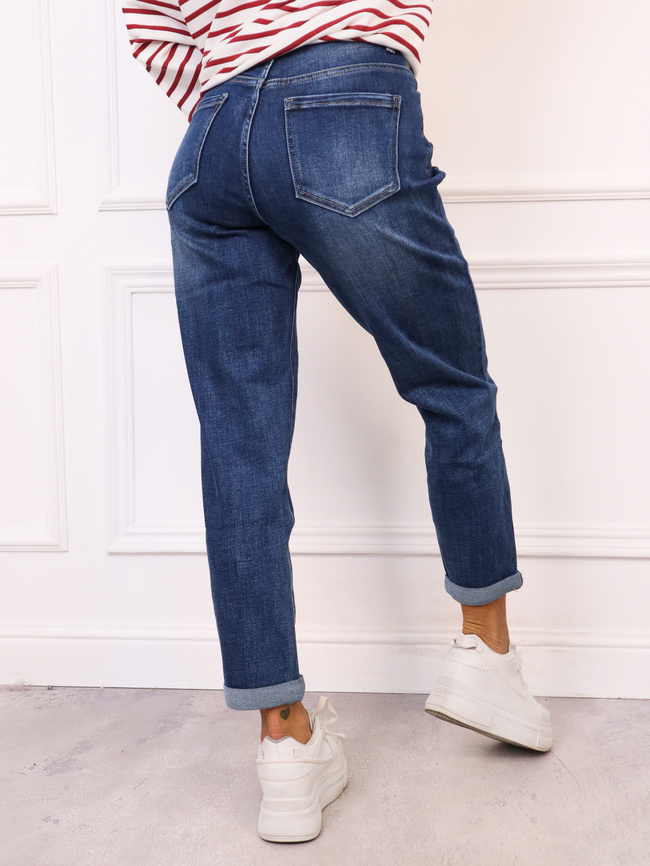 SPODNIE JEANSOWE MOM FIT Z WYSOKIM STANEM - GRANATOWE