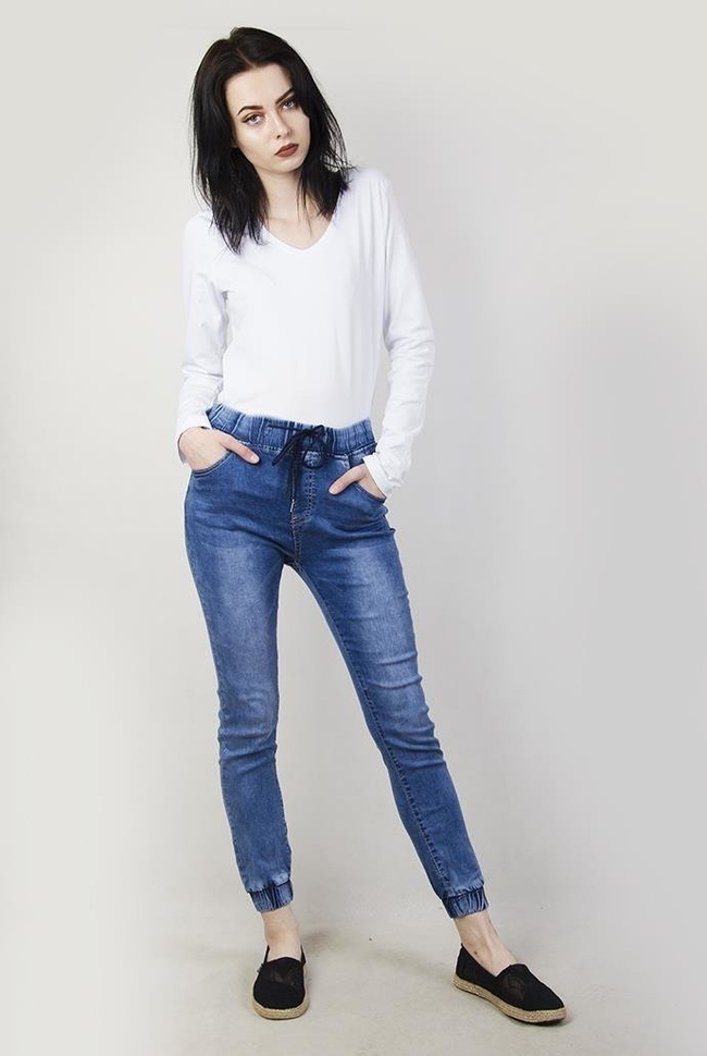 Spodnie jeansowe ze ściągaczami i sznurkiem w pasie