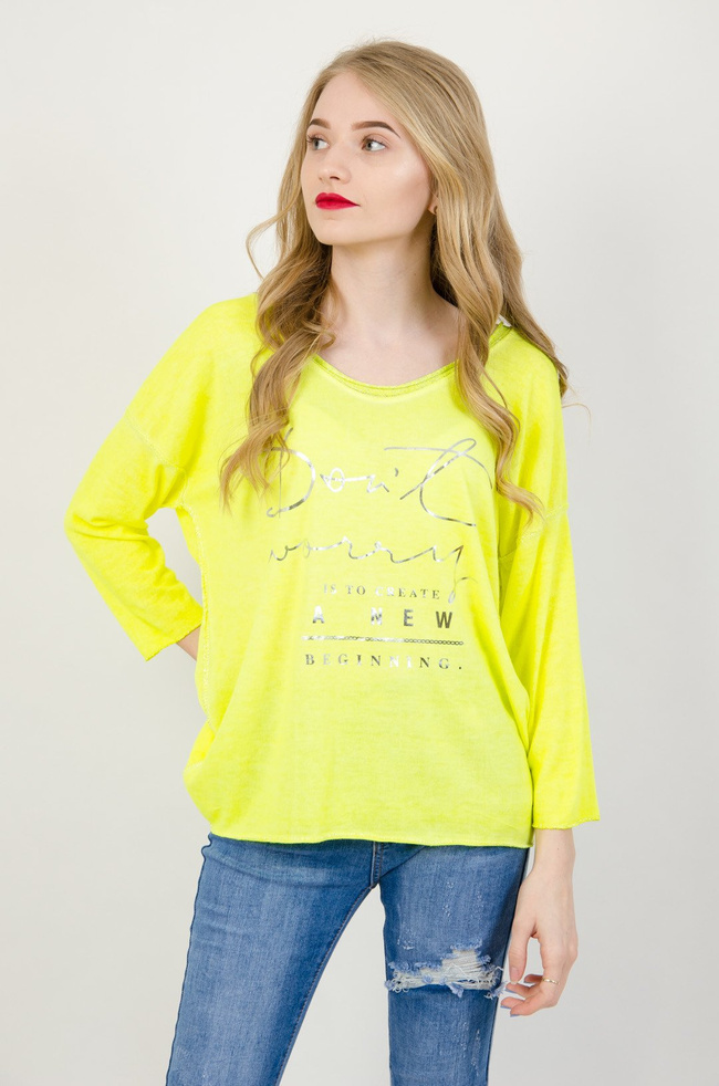 Żółta neonowa bluzka z napisem