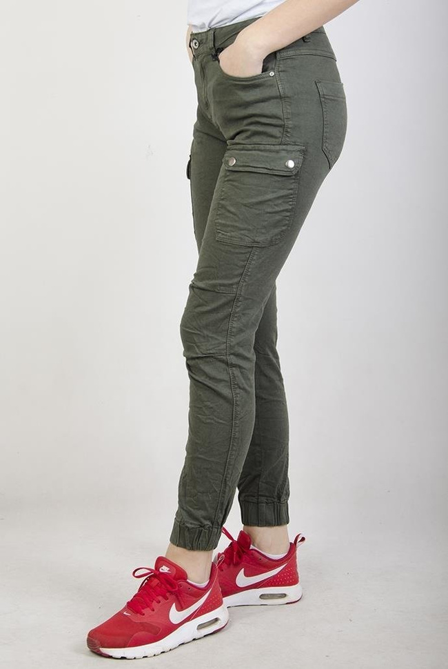 Khaki spodnie joggery z kieszenią z boku