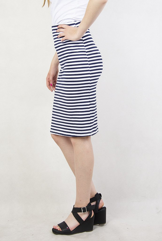 Biało-granatowa spódnica w cienkie paski