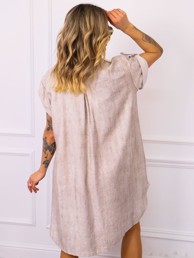 DEKATYZOWANA SUKIENKA KOSZULOWA- CIEMNOBEŻOWA