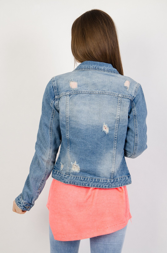  Kurtka jeansowa z jasnymi przetarciami