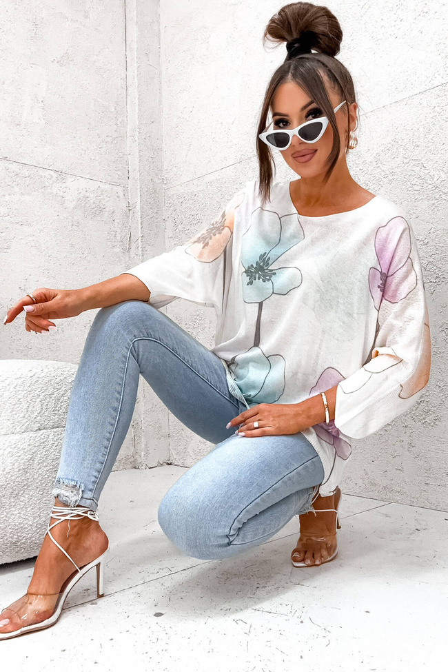 BIAŁA BLUZKA ONESIZE W DUŻE KWIATY