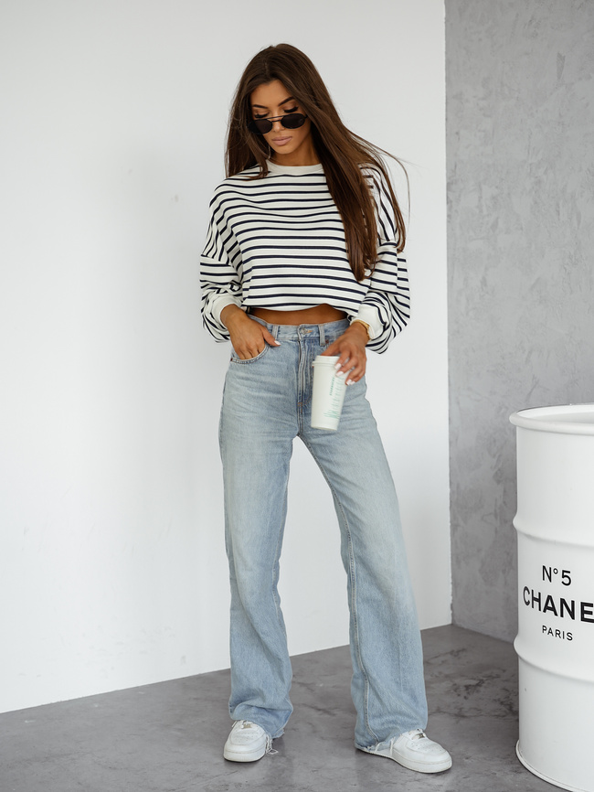 BLUZA OVERSIZE W PASKI- GRANATOWA