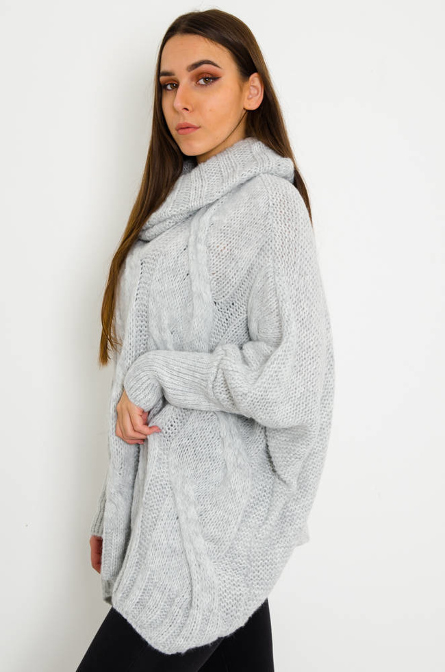 SZARY ASYMETRYCZNY SWETER- NIETOPERZ 