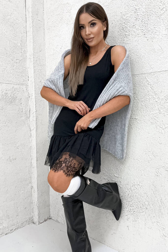 CZARNA SUKIENKA HALKA Z KORONKĄ