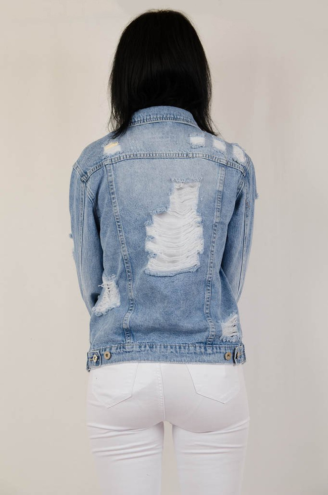 Kurtka jeansowa z licznymi przetarciami