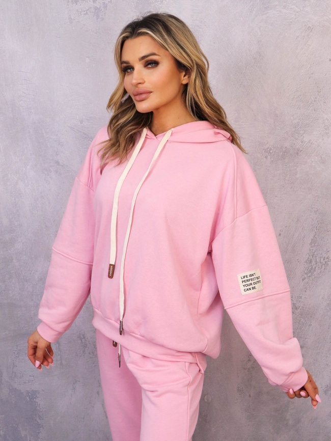 KOMPLET DRESOWY BLUZA Z KAPTUREM+ SPODNIE- RÓŻOWY