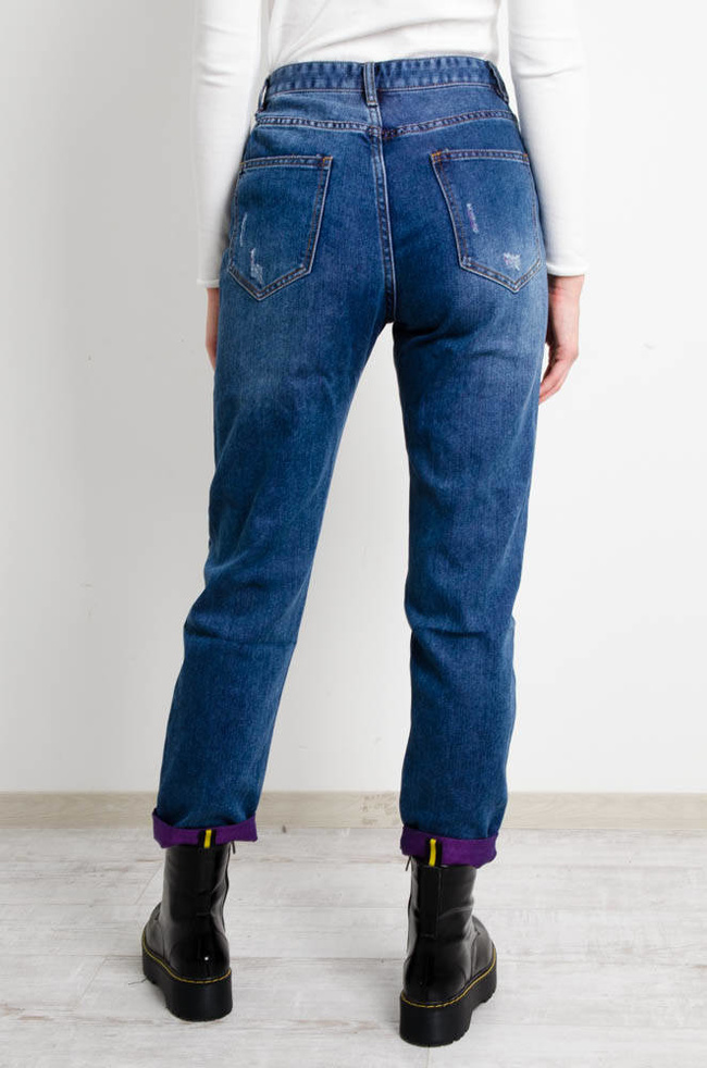 SPODNIE JENSOWE MOM FIT Z FIOLETOWYMI PRZETARCIAMI