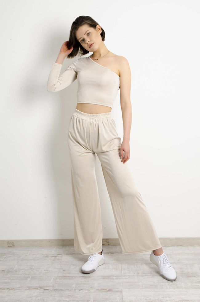 KOMPLET SPODNIE+ TOP - BEŻOWY