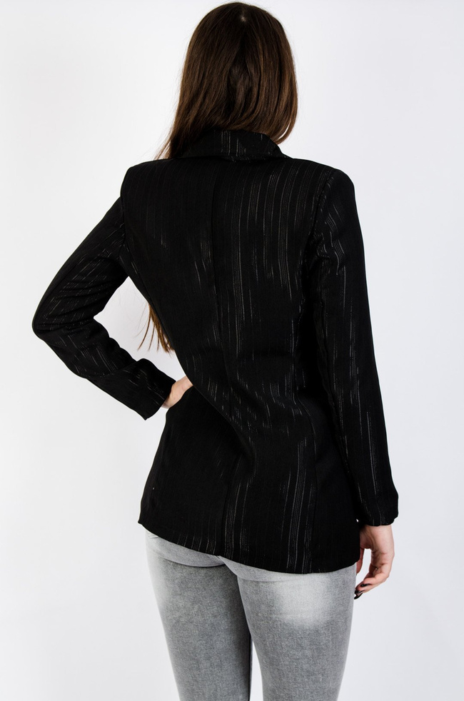 MARYNARKA W KOLORZE CZARNYM PRZEPLATANA SREBRNĄ NICIĄ