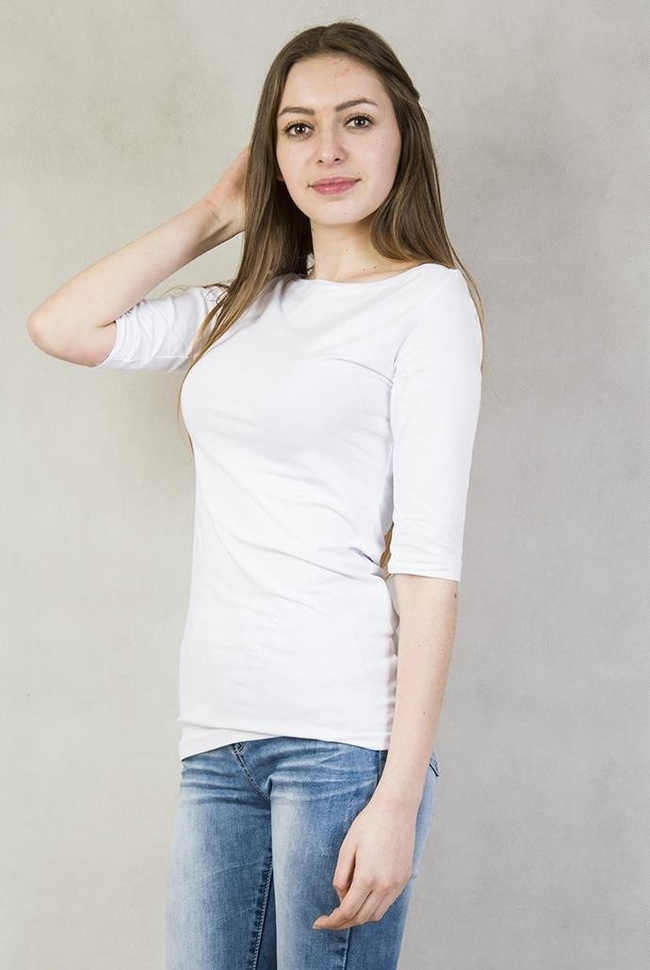 Biała bluzka z rękawem 3/4 i dekoltem w "łódkę"