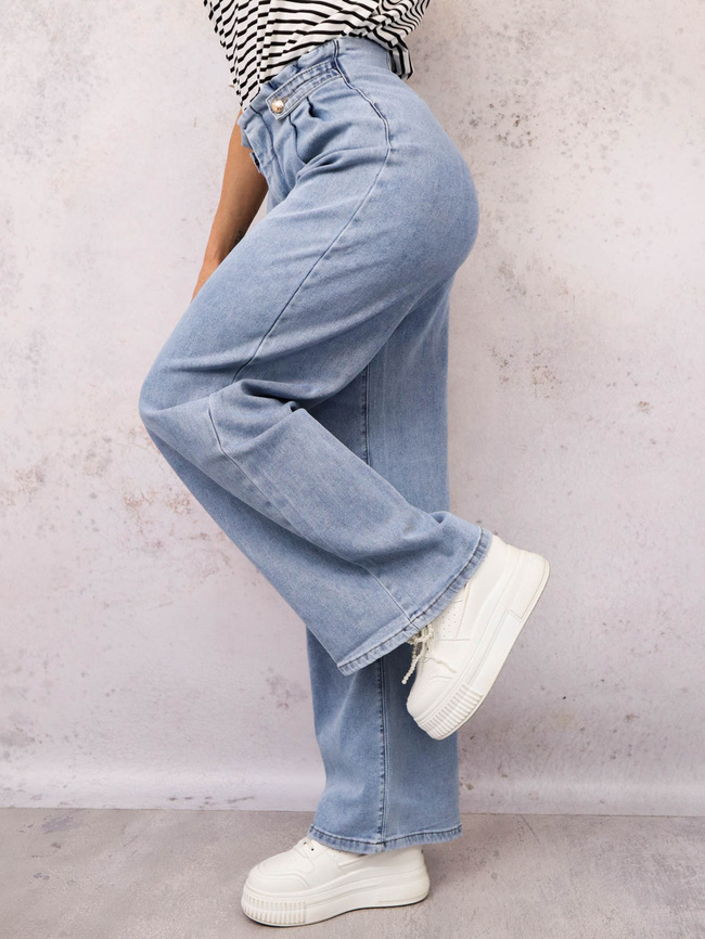 SPODNIE JEANSOWE Z OZDOBNYMI PASKAMI W PASIE- JASNY JEANS