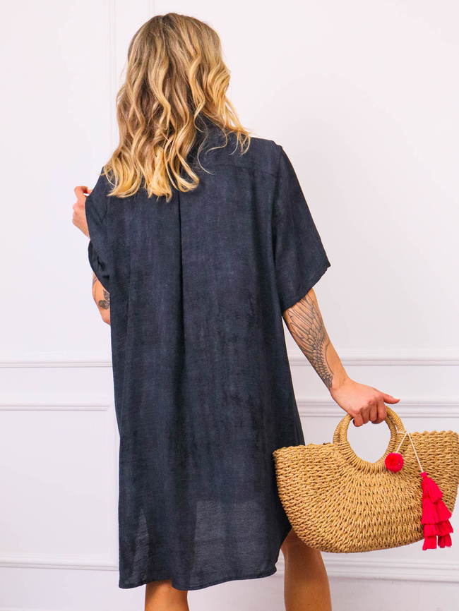 DEKATYZOWANA SUKIENKA KOSZULOWA- CZARNA