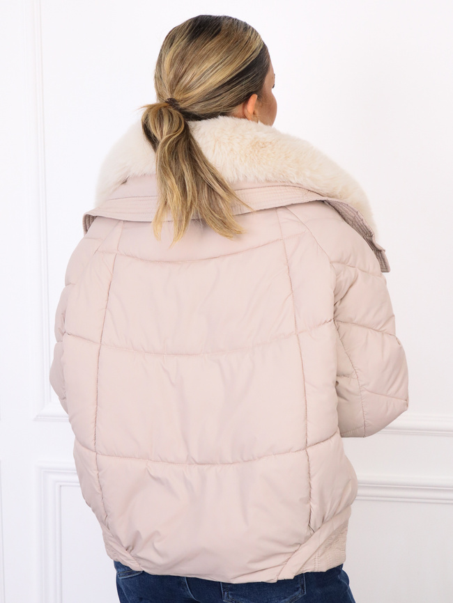 KURTKA Z FUTERKIEM NA KOŁNIERZU- BEŻOWA