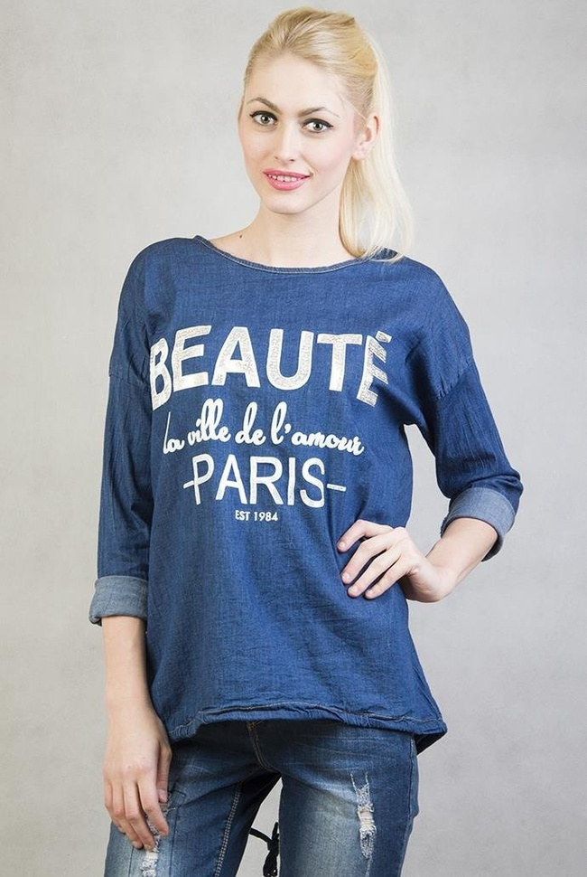 Jeansowa bluzka z napisem